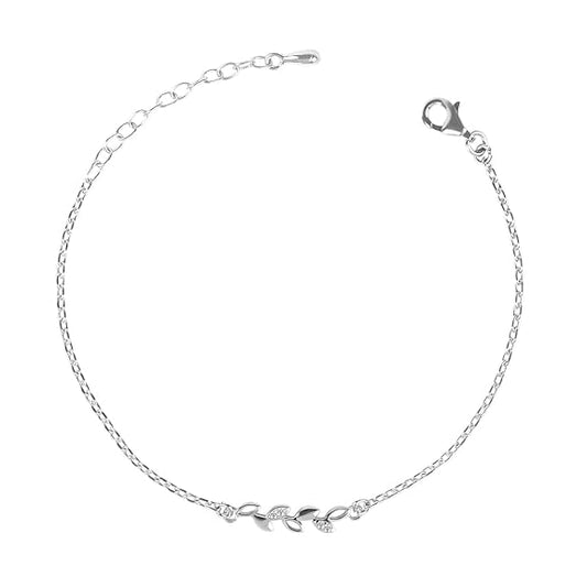 LukGud Silver Leaf Bracelet, Adjustable, Rhodium Plated, Swiss Zirconia for Women and Girls