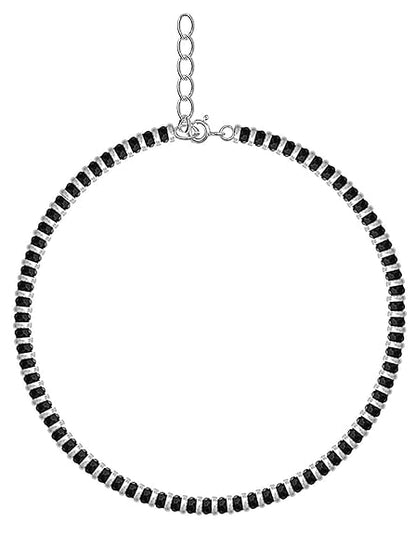 LukGud Pure 925 Sterling Silver Nazariya Anklet Payal for Women (Black)