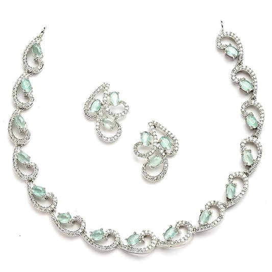 LukGud American Diamond studded Necklace and Drop Earrings Jewellery Set for women