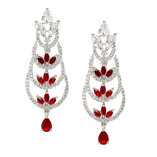 LuKGud Oxidised Silver-Plated American Diamond studded Crescent Drop Earrings for Girls and Women