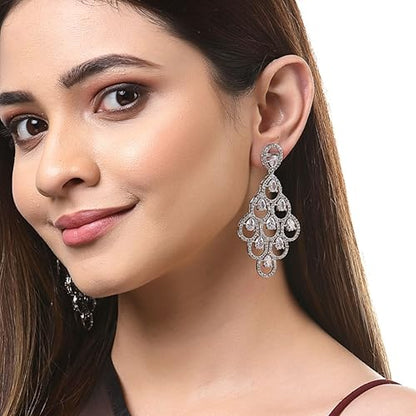 LukGud American Diamond Studded Contemporary Drop Earrings Jewellery For womens