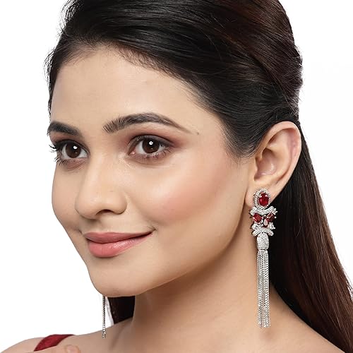 LukGud  Women Silver Toned Drop Earrings For Women and Girls