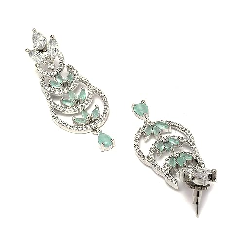 LuKGud Oxidised Silver-Plated American Diamond studded Crescent Drop Earrings for Girls and Women