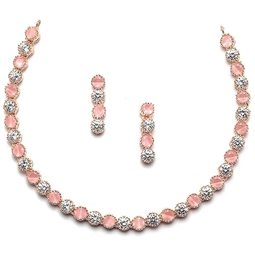 LukGud Gold Plated Handcrafted Circle Necklace Set for Women & Girls