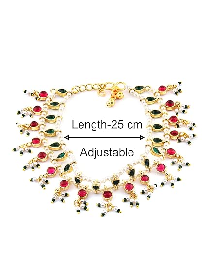 LukGud  Green & Pink Traditional Kundan Payal For Women (2 Anklets)