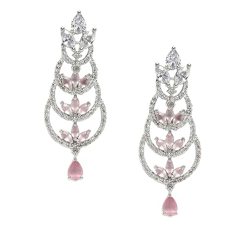 LuKGud Oxidised Silver-Plated American Diamond studded Crescent Drop Earrings for Girls and Women