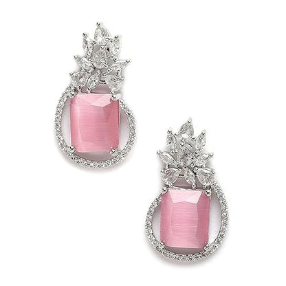 LukGud Oxidised Silver-Plated American Diamond studded Paisley Shaped Studs Earrings for Girls and Women