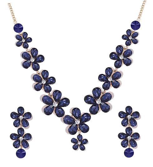 LukGud Crystal Choker Necklace Jewellery set with Earrings For Girls/Women