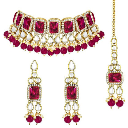 LukGud Crystal Faux Pearl Kundan Necklace & Jewelry Set Gift for Women