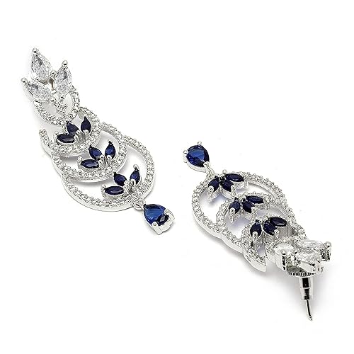 LuKGud Oxidised Silver-Plated American Diamond studded Crescent Drop Earrings for Girls and Women