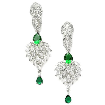 LukGud Rhodium-Plated American Diamond Studded Handcrafted Spiked Drop Earrings For Girls and Women