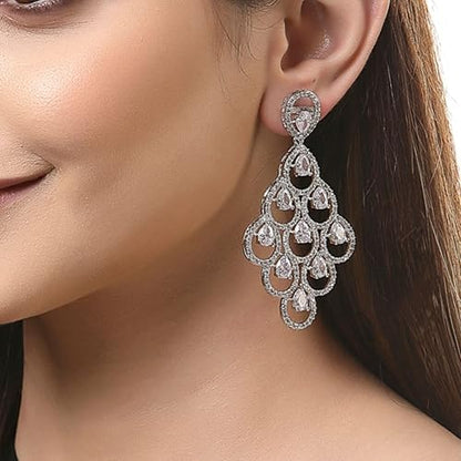 LukGud American Diamond Studded Contemporary Drop Earrings Jewellery For womens