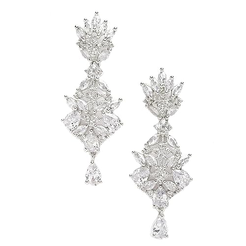 LukGud Oxidised Silver-Plated American Diamond studded Spiked Shaped Drop Earrings for Girls and Women