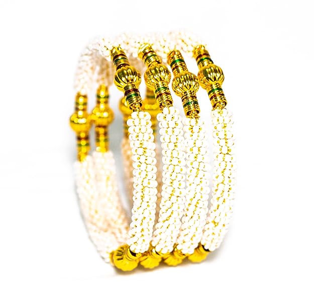 LukGud Traditional Pearl Studded Gold Plated Bangles Set for Women and Girls - 4 Bangles