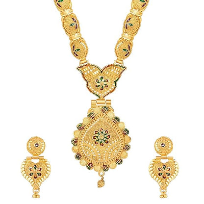 LukGud Latest Long Design Necklace Set For Women Traditional One Gram Gold Plated Jewellery Set for Women (Golden)