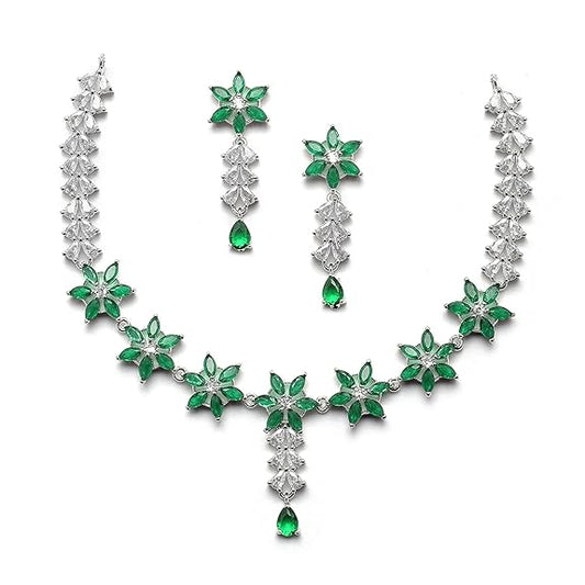 LukGud American Diamond Studded Necklace Earrings Jewellery Set for Girls and Women