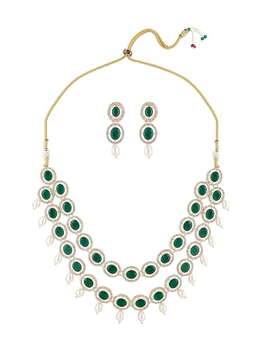 LukGud Artificial Stones & Beads Bridal Necklace & Earring Set For Women