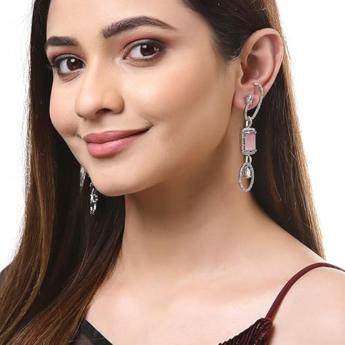 LukGud  American Diamond Rhodium Plated Stud Earring for Women