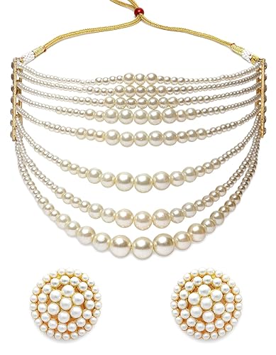 LukGud  Latest Stylish Design Fancy Pearl Necklace Jewellery Set for Women