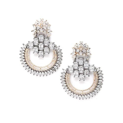 LukGud American Diamond Studded Rhodium-Plated Chandbalis Earrings