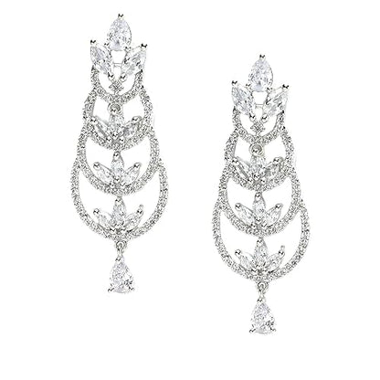 LukGud Oxidised Silver-Plated American Diamond studded Crescent Drop Earrings for Girls and Women