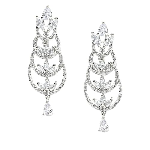 LukGud Oxidised Silver-Plated American Diamond studded Crescent Drop Earrings for Girls and Women