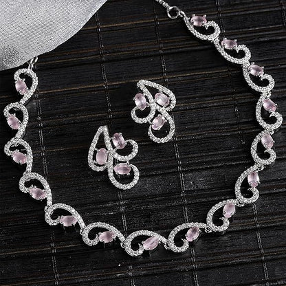 LukGud American Diamond studded Necklace and Drop Earrings Jewellery Set for women