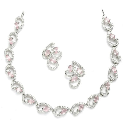 LukGud American Diamond studded Necklace and Drop Earrings Jewellery Set for women