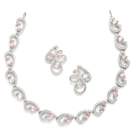 LukGud American Diamond studded Necklace and Drop Earrings Jewellery Set for women