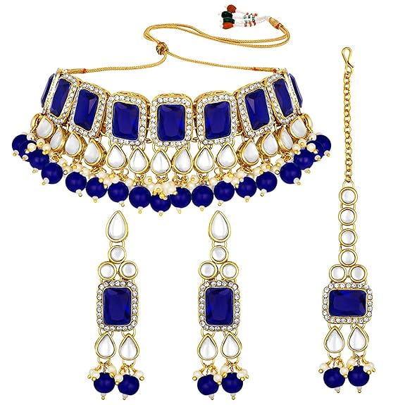 LukGud Crystal Faux Pearl Kundan Necklace & Jewelry Set Gift for Women