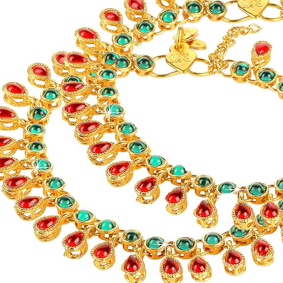 LukGud Gold Plated Kundan Payal Anklets Jewellery for Women & Girls