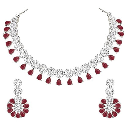 LukGud American Diamond Necklace Jewellery Set with Earrings for Women