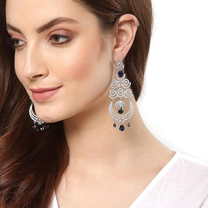 LukGud Floral Shaped American Diamond Dangle Chandelier Earring For Women And Girls