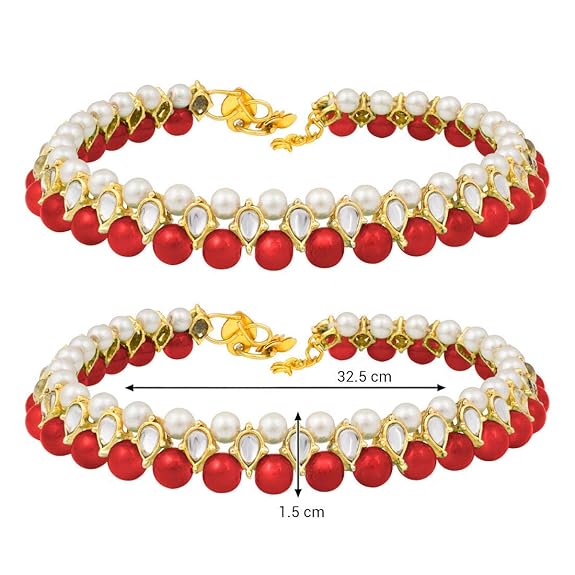 LukGud Gold Plated Kundan Pearl Payal Anklets Jewellery for Women & Girls