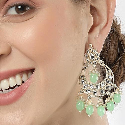 LukGud Gold-Plated Kundan studded Crescent Shaped Chandbali Earrings for Girls and Women