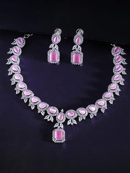 LukGud Rosegold Rhodium Plated AD Necklace Set for Women | Birthday Gift for Girls & Women