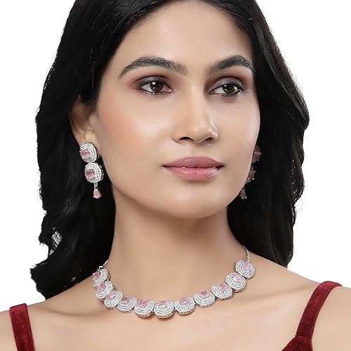 LukGud American Diamond Studded Jewellery Set For Women and Girl