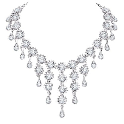 LukGud Diamond Necklace Set with Earrings for Women and Girls