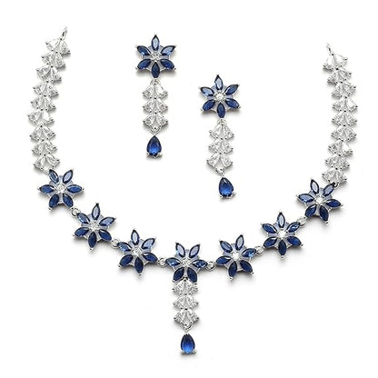 LukGud American Diamond Studded Necklace Earrings Jewellery Set for Girls and Women