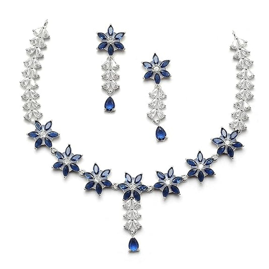 LukGud American Diamond Studded Necklace Earrings Jewellery Set for Girls and Women