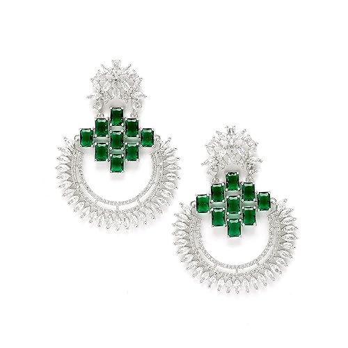 LukGud American Diamond Studded Rhodium-Plated Chandbalis Earrings