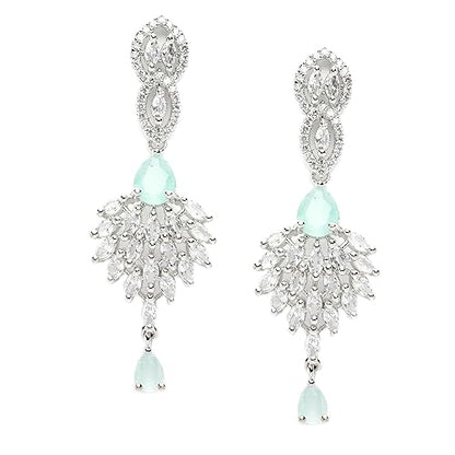 LukGud Rhodium-Plated American Diamond Studded Handcrafted Spiked Drop Earrings For Girls and Women