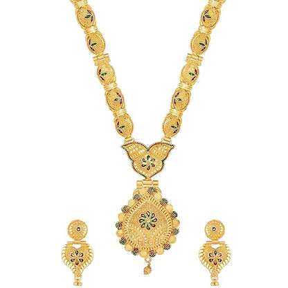 LukGud Latest Long Design Necklace Set For Women Traditional One Gram Gold Plated Jewellery Set for Women (Golden)
