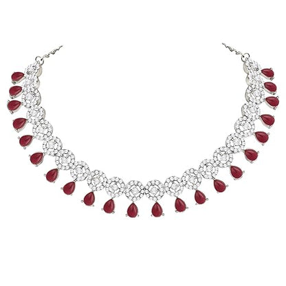 LukGud American Diamond Necklace Jewellery Set with Earrings for Women