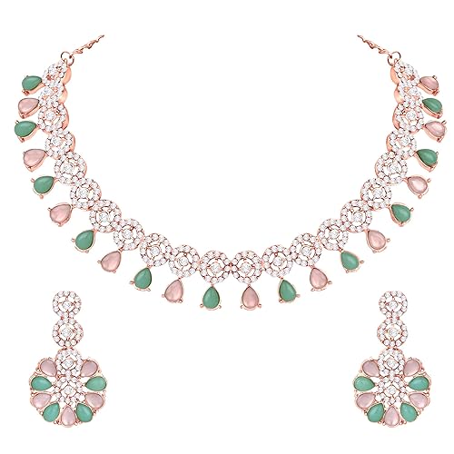 LukGud American Diamond Necklace Jewellery Set with Earrings for Women