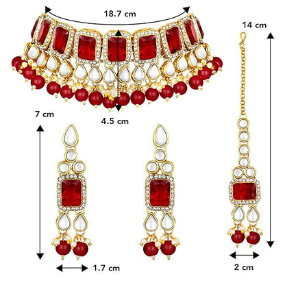 LukGud Crystal Faux Pearl Kundan Necklace & Jewelry Set Gift for Women