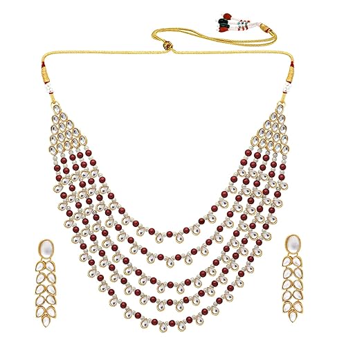 LukGud Faux Pearl Kundan Layered Necklace & Jewelry Set Gift for Women