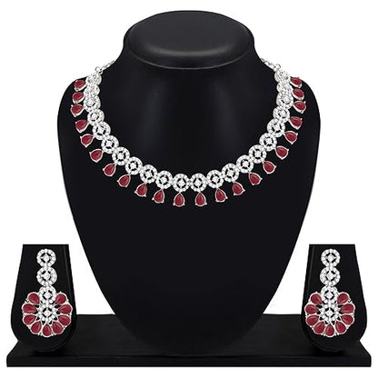 LukGud American Diamond Necklace Jewellery Set with Earrings for Women