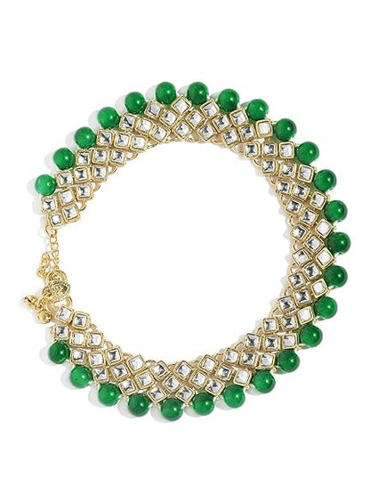 LukGud Kundan & Green Beads Traditional Payal for Women