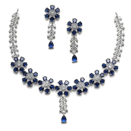 LukGud American Diamond Studded Necklace Earrings Jewellery Set for Girls and Women